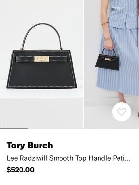 Tory Burch Black Lee Radziwill Smooth Top Handle Mini Bag with Gold Hardware